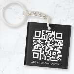 QR Code | Your Text Black Modern Minimalist Keychain<br><div class="desc">A simple custom black QR code keychain template in a modern minimalist style which can be easily updated with your QR code and custom text,  eg. scan me to...  #QRcode #keychain #business</div>