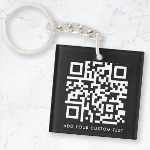 QR Code Your Text Black Modern Minimalist Keychain