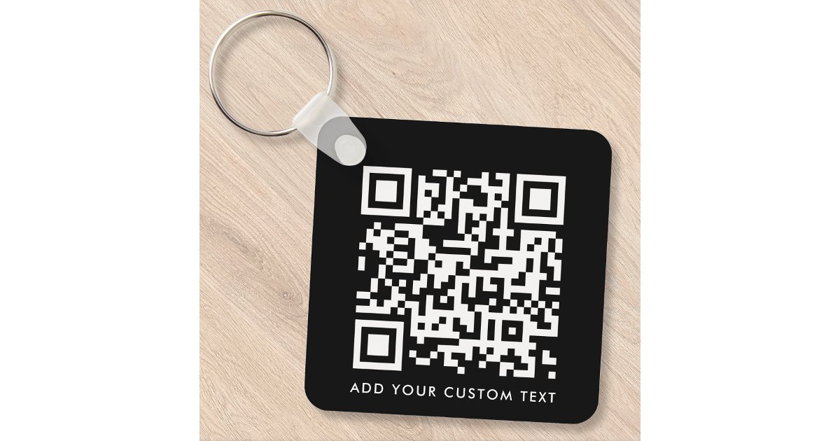 QR Code | Your Text Black Modern Minimalist Keychain | Zazzle