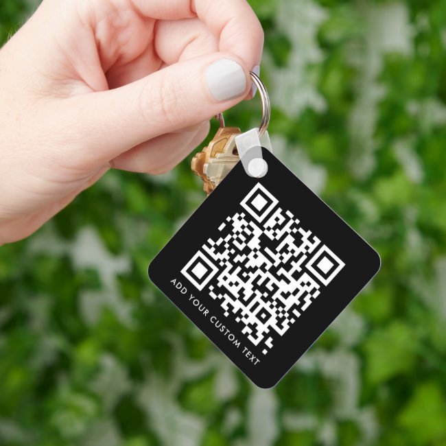 QR Code | Your Text Black Modern Minimalist Keychain