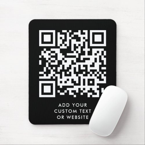 QR Code  Your Text Black Modern Minimalist Mouse Pad