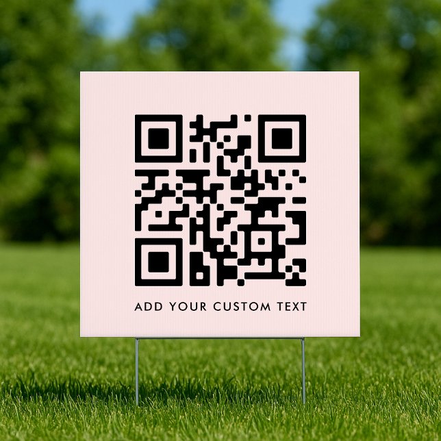 QR Code | Your Text Modern Minimalist Blush Pink Sign (Versatile editable pink yard sign template with interactive QR code for business or personal use.)