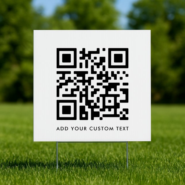 QR Code | Your Text Modern Minimalist Simple White Sign (Versatile editable yard sign template with interactive QR code & text for business or personal use.)