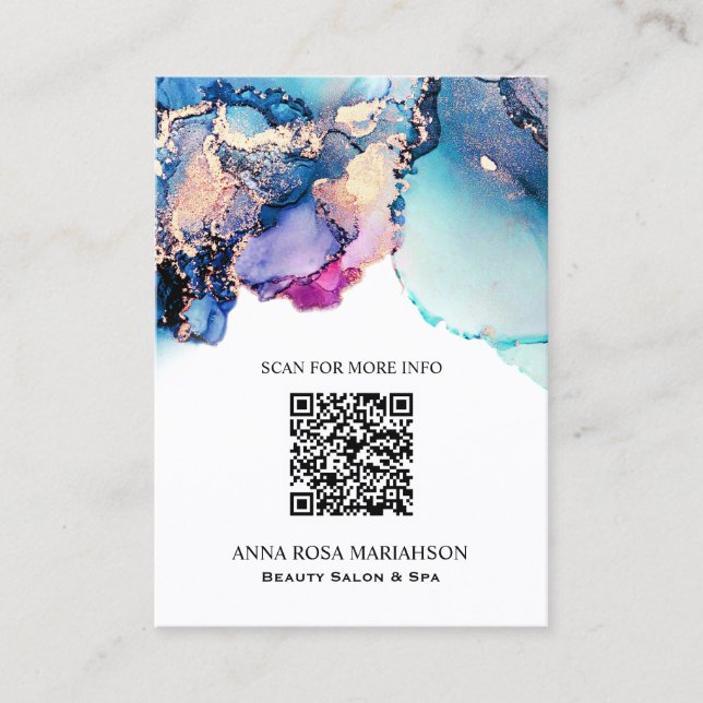 *~* QR CODE Yummy Turquoise AP29 Gold Gilded  Business Card (Front)