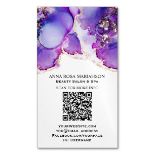 *~* QR CODE Yummy Violet Blue Gold Gilded AP29 Business Card Magnet