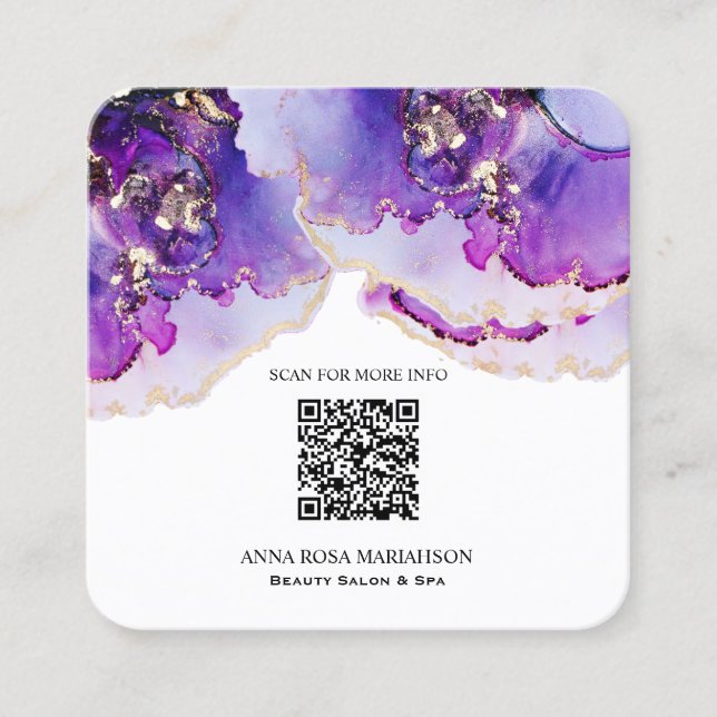 *~* QR CODE Yummy Violet Blue Gold Gilded   AP29  Square Business Card (Front)