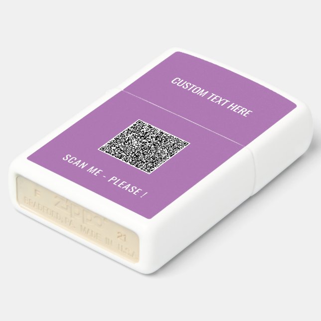 QR Code Zippo Lighter Example Custom Text Colors (Angled)