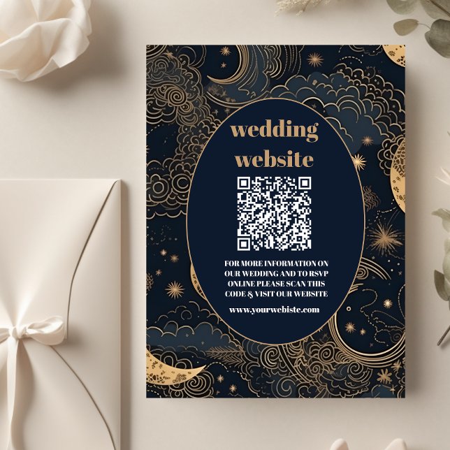 qr codeMidnight Blue Gold Celestial Wedding Enclosure Card (Creator Uploaded)
