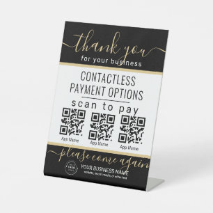 QR Codes Upload & Logo 3 Payment Apps gold & black Pedestal Sign