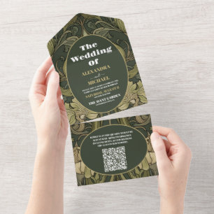 QR CodeVintage Floral Art Nouveau Wedding All In One Invitation