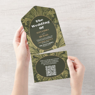 QR CodeVintage Floral Art Nouveau Wedding All In One Invitation