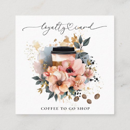  QR Coffee To Go Glitter Heart Rewards Floral Loyalty Card