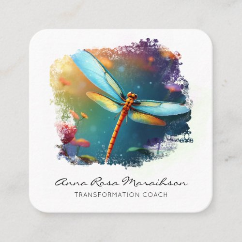  QR Colorful  Lotus Lily  Abstract Dragonfly   Square Business Card