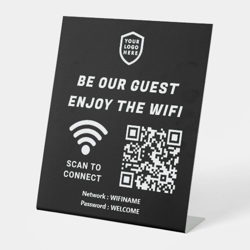 QR Connect Wifi Black Business Logo Pedestal Sign
