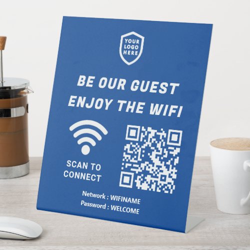 QR Connect Wifi Blue Business Logo Pedestal Sign