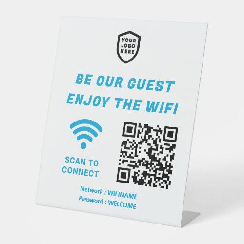QR Connect Wifi Blue Sky Business Logo Pedestal Sign