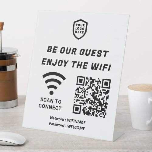 QR Connect Wifi White Business Logo Pedestal Sign