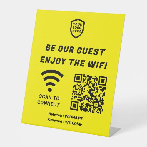 QR Connect Wifi Yellow Business Logo Pedestal Sign