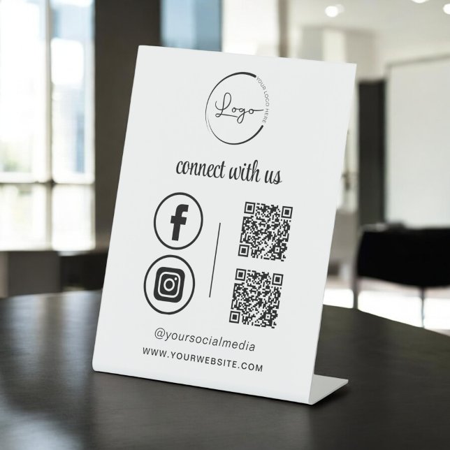 QR Connect With Us Business Logo Social Media Pedestal Sign (Creator Uploaded)