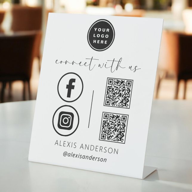 QR Connect With Us Business Logo Social Media Pedestal Sign (Creator Uploaded)