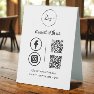 QR Connect With Us Business Logo Social Media Table Tent