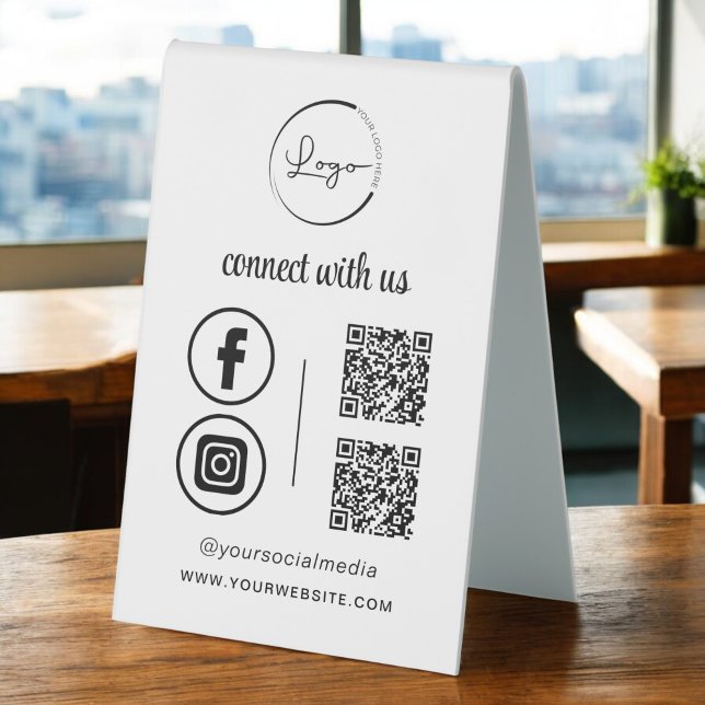 QR Connect With Us Business Logo Social Media Table Tent (Creator Uploaded)