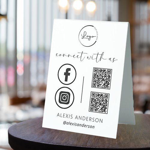QR Connect With Us Business Logo Social Media Table Tent Sign