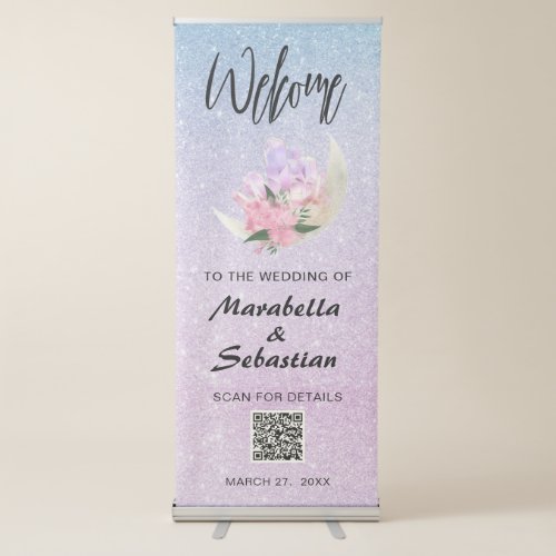  QR Crystal Moon Glitter Wedding Welcome  Retractable Banner
