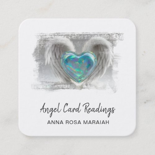   QR Crystal Opal Heart Angel Wings AP78 Square Business Card