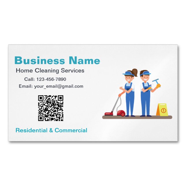 QR Custom Cleaning Service Maid Business Card (Front)