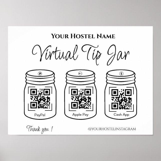 QR Digital Tips Jars Paypal Apple pay Cash App Poster (Front)