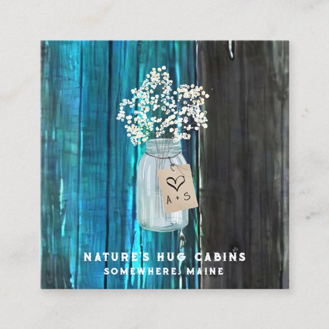 *~*  QR Distressed AP49 Mason Jar Square Business Card (Front)