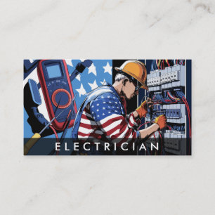 *~* QR Electrician Patriotic Flag AP75 Photo Business Card