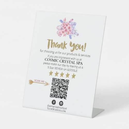  QR FLORAL CRYSTAL Review Logo THANK YOU AP8 Pedestal Sign