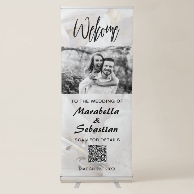 *~* QR Floral Neutral Suble Azalea Wedding Welcome Retractable Banner (Front)