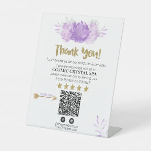 *~* QR FLORAL PINK Review Logo THANK YOU AP8 Pedestal Sign