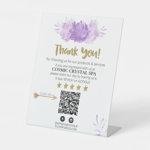 *~* QR FLORAL PINK Review Logo THANK YOU AP8 Pedestal Sign