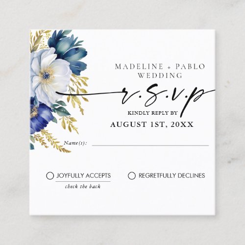 QR Floral RSVP Response Card Navy White Rustic