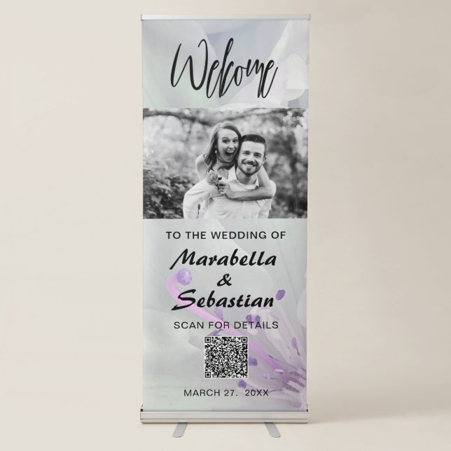 *~* QR Floral Simple Azalea Wedding Welcome  Retractable Banner (Front)