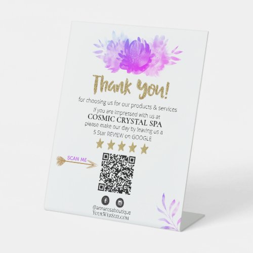 ~* QR FLORAL VIOLET Review Logo THANK YOU AP8 Pedestal Sign