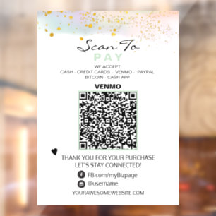 *~* QR Glitter PASTEL Scan to Pay Payment Window Cling