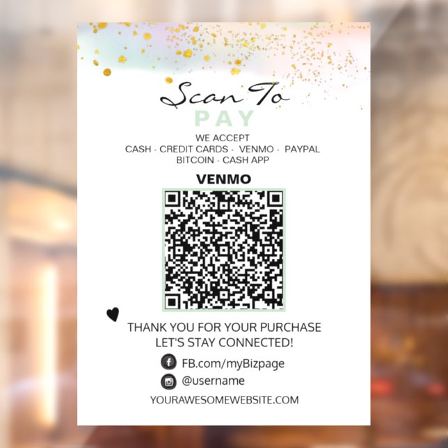 *~* QR Glitter PASTEL  Scan to Pay Payment Window  Window Cling (Sheet 2)