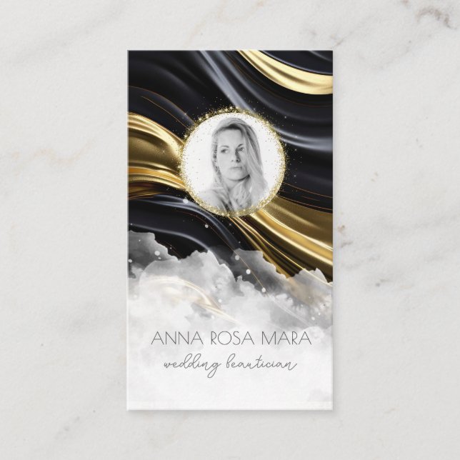 *~* QR GOLD Agate Marble PHOTO  LOGO BLACK AP66 Business Card (Front)