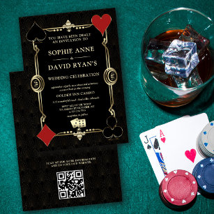 QR Gold Art Deco 1920s Casino Vegas Poker Wedding  Invitation