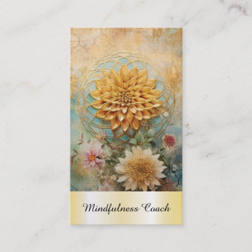  QR Gold Flower of Life AP92 Reiki Yoga Sacred Business Card