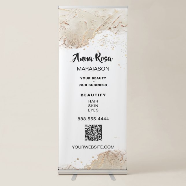 *~* QR Gold Foil Glitter Beauty Girly Chic Spa Retractable Banner (Front)