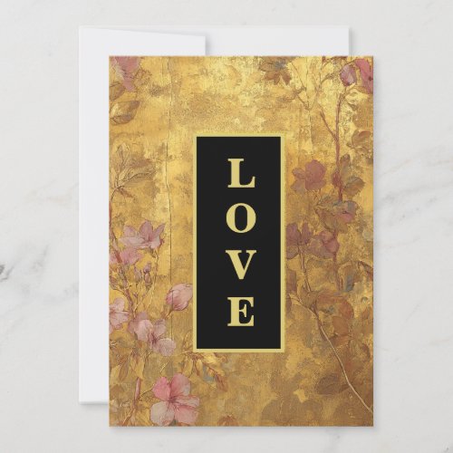 *~ QR  Gold LOVE AR66 RSVP Vintage Wedding Invitation