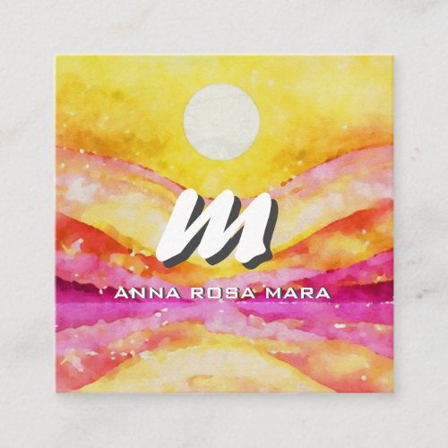 *~* QR GOLD  PINK  Abstract Landscape Nature AP93 Square Business Card