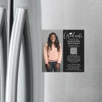 QR Graduation Black Magnetic Photo Announcement