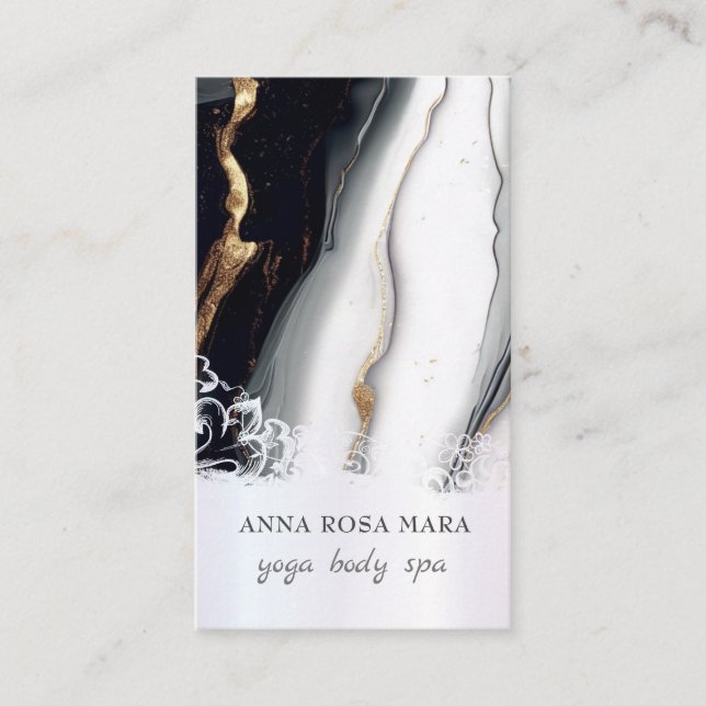 *~* QR Gray Black Gold Marble Foil AP66 Business Card (Front)